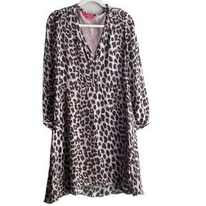 Elaine Turner 100% Silk Long Sleeves Animal Print Short Mini Dress Size S